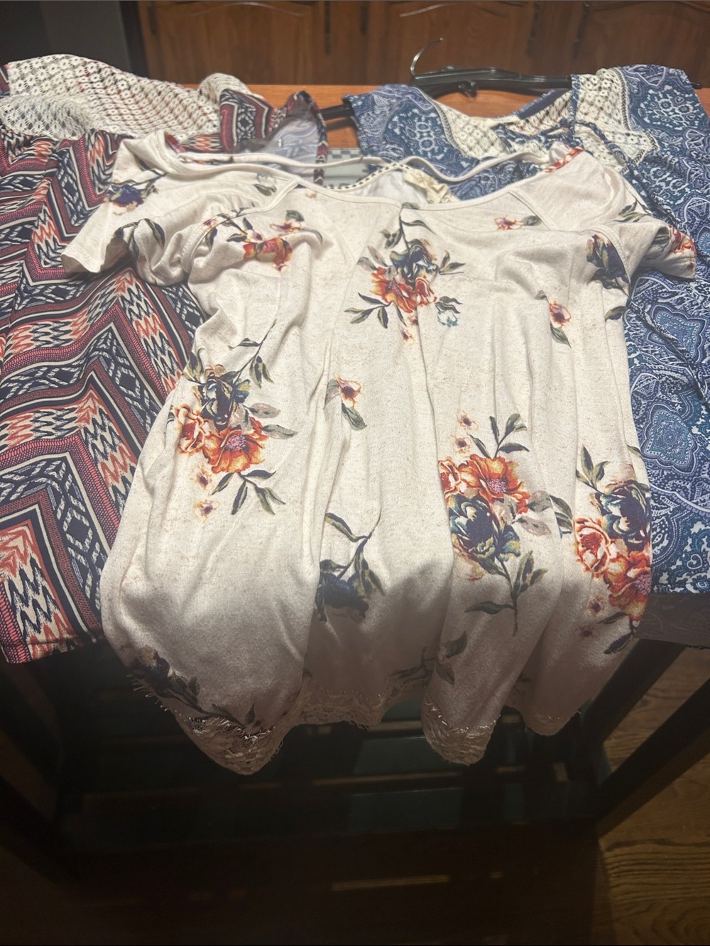 3 Summer Bundle Rewind Floral Off-Shoulder Cream Top with Orange & Blue Blooms
